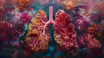 4. Amidst a canvas of contrasting shades, an anatomical exploration unveils the dichotomy between healthy and diseased lungs, serving as a powerful reminder of the importance of respiratory health