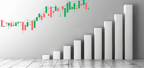 Obraz premium Bar chart with rising columns and financial data chart illustrating business growth and investment trends.