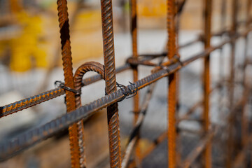 Connected reinforcement bars in construction site