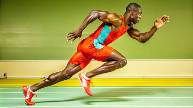 African sprinter doing running training.