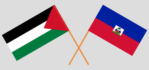 Crossed flags of Palestine and Haiti. Official colors. Correct proportion