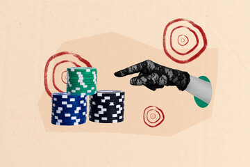Composite sketch image trend artwork photo collage of casino gambling play fortune risk pile chips...