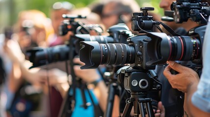 Professional Journalist Reporting Breaking News in a Modern Studio with Advanced Communication Media and Technology