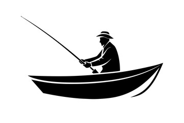 fisherman in a boat silhouette vector illustration