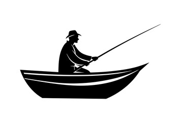 fisherman in a boat silhouette vector illustration