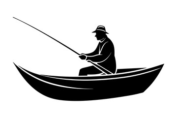 fisherman in a boat silhouette vector illustration