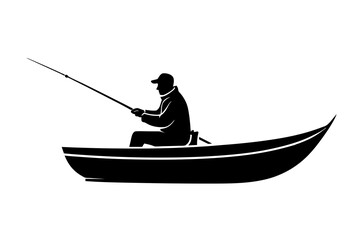 fisherman in a boat silhouette vector illustration