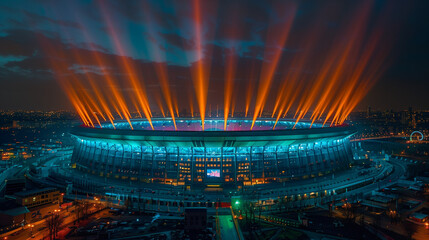 Nighttime Panorama of Paris 2024 Olympic Stadium – Spectacular Illuminated Event