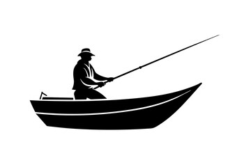 fisherman in a boat silhouette vector illustration