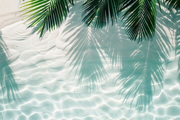 Shadow of palm leaves on sandy beach. Abstract summer background. Ai generative