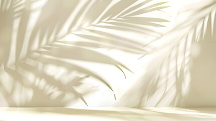 Obraz premium Minimalistic summer background with blurred palm leaf shadows on cream wall