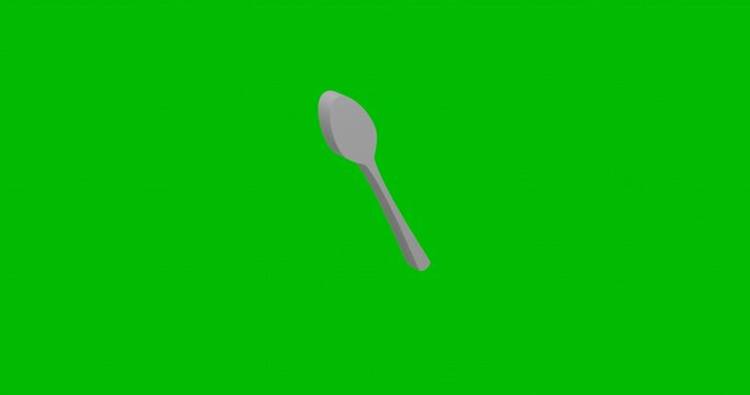 Animation of rotation of a white spoon with shadow. Simple and complex rotation. Seamless looped 4k animation on green chroma key background