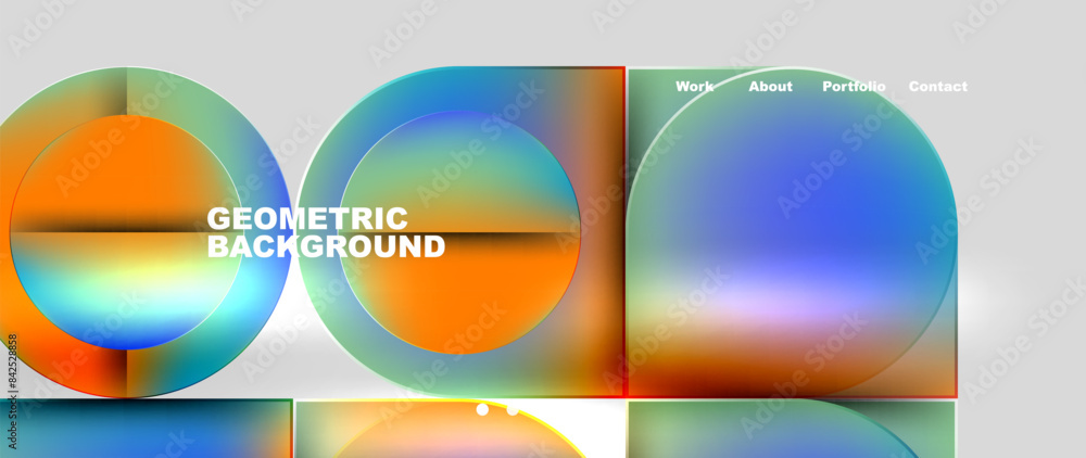 Poster bright colorful squares with round elements minimal geometric background. vector illustration for wa