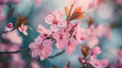 Obraz premium Spring sees the blooming of lovely pink cherry blossom flowers