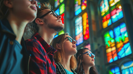 A group of young men in glasses looked at a stock trading screen