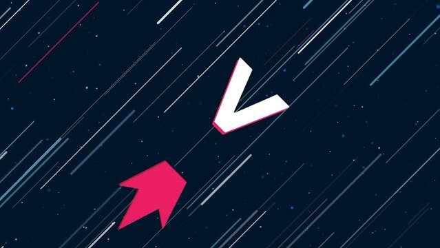 Less symbol flies through the universe on a jet propulsion. The symbol in the center is shaking due to high speed. Seamless looped 4k animation on dark blue background with stars