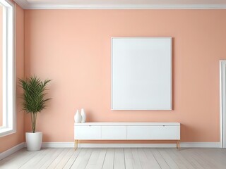 Modern interior design for posters in the  empty living room with peach color wall, mockup
