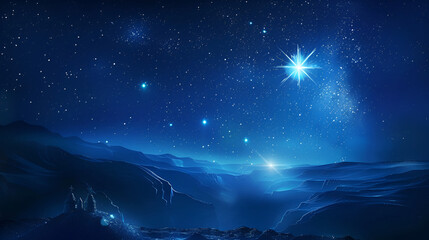 a big bright beautiful wishing star in the night sky  beautiful starry sky, space background  Bright stars in the blue cloudy sky


