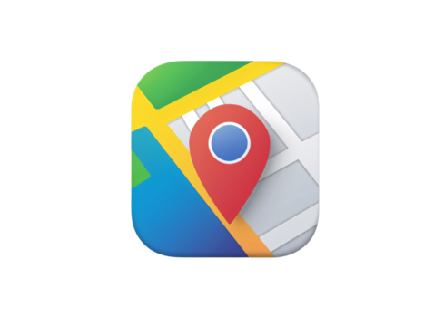 a square icon with a map and a pin