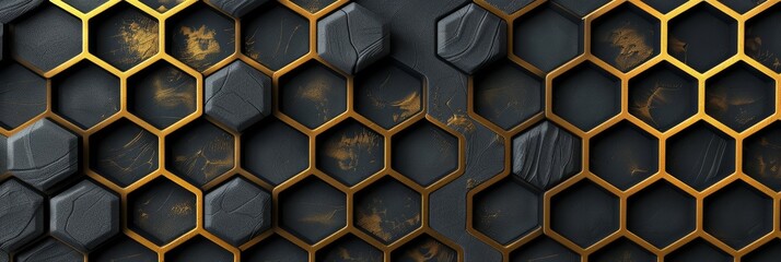 Sophisticated hexagonal pattern in modern dark colors with elegant gold touches, ideal for highend design projects