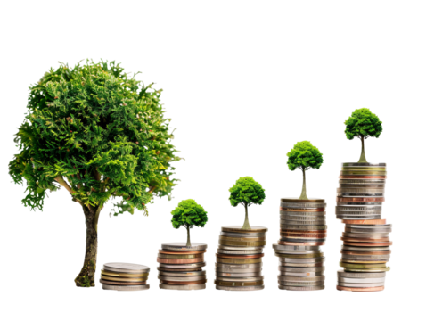 a tree growing on coins