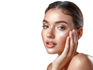 a woman touching her face