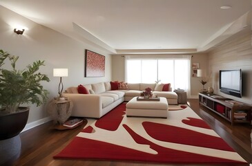 The interior of a modern house, cosy living room with a flat LCD TV on the wall