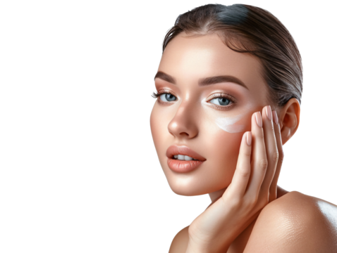 a woman touching her face