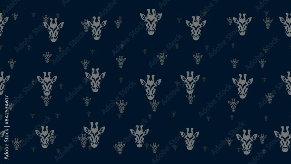 Poster giraffe head symbols float horizontally from left to right. parallax fly effect. floating symbols ar