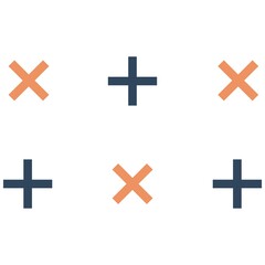 Obraz premium Memphis Cross Plus.Crosses - pluses diagonally distributed simple minimalist decorative geometrical vector pattern.Seamless pattern with cross or plus shape on filtered yellow background in modern dot