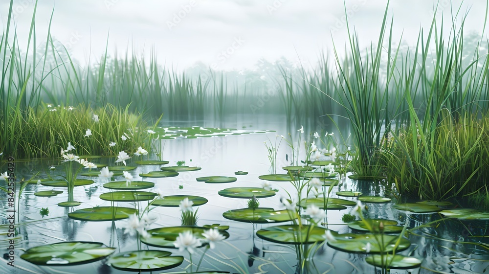 Wall mural a tranquil swamp with lily pads