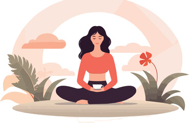 Woman meditating in yoga lotus pose. Vector illustration in flat style