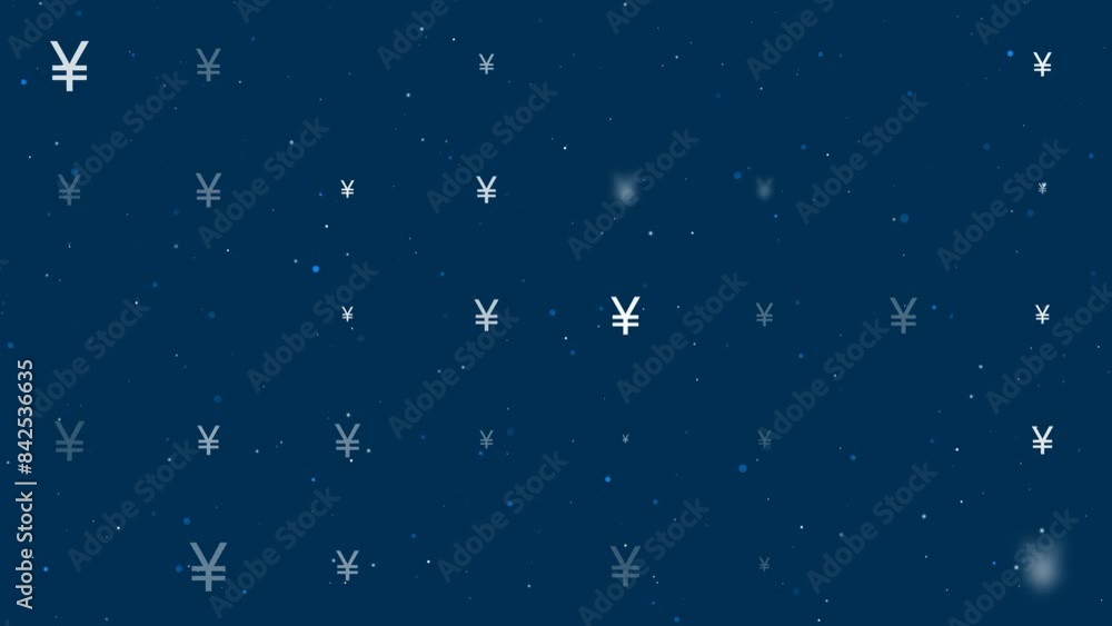 Poster template animation of evenly spaced yuan symbols of different sizes and opacity. animation of transp