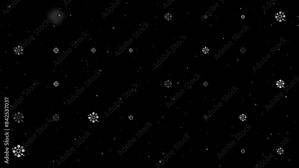 Poster template animation of evenly spaced molecule symbols of different sizes and opacity. animation of tr