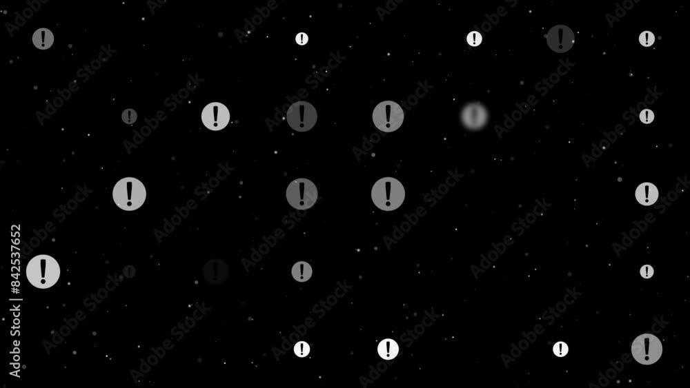 Poster template animation of evenly spaced attention symbols of different sizes and opacity. animation of t
