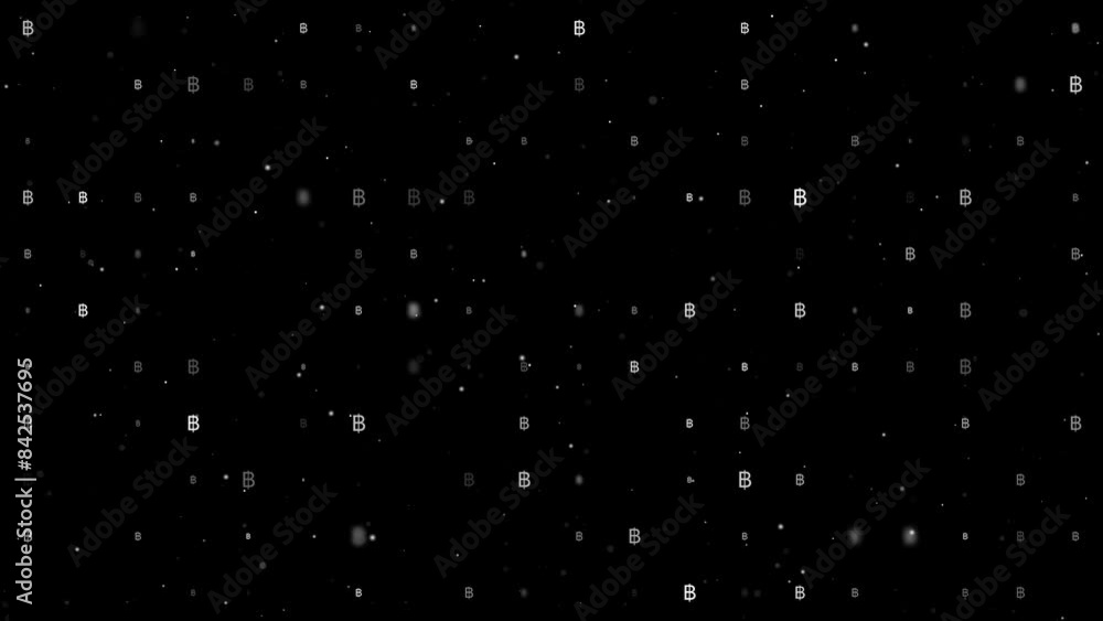 Poster template animation of evenly spaced thai baht symbols of different sizes and opacity. animation of t