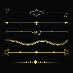 Text devider set, gold line minimal separators, elegant doodlle borders, decorative elements, decorative lines. (C)