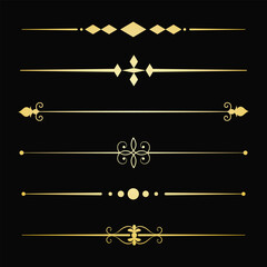 Text devider set, gold line minimal separators, elegant doodlle borders, decorative elements, decorative lines. (B)