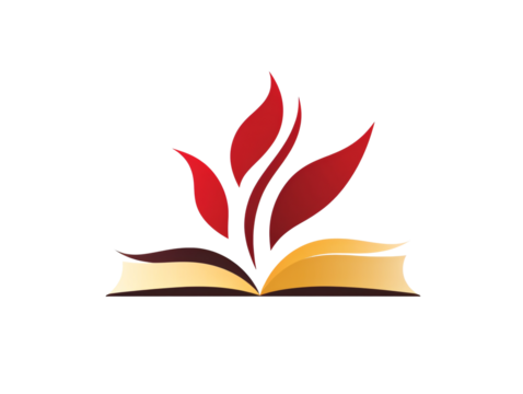 a book with a red and yellow leaf