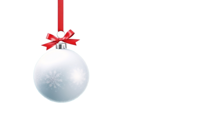 a white christmas ornament with a red ribbon and a bow