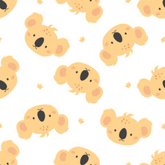 Fototapeta premium Seamless vector pattern on white background. Cute koala faces and crowns . Vector illustration