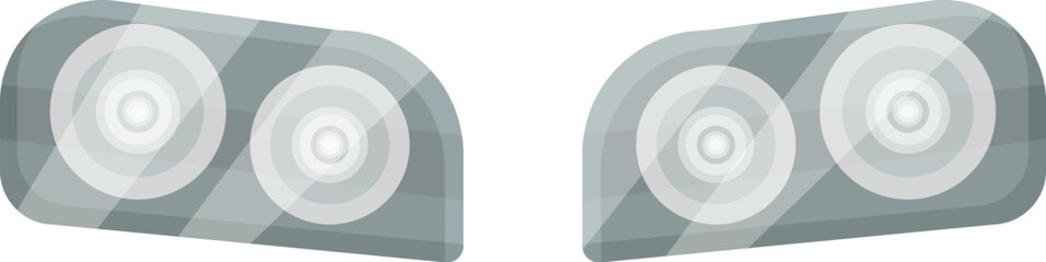 Pair of modern car headlights shining in the dark, a concept of safety and automotive technology