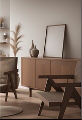 Mockup frame in minimalist nomadic interior background, 3d render