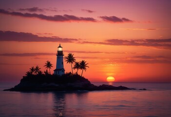 Fototapeta premium a lighthouse on a small island with palm trees