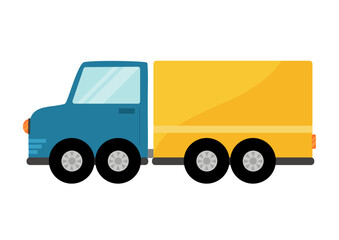 Fototapeta premium Truck in cartoon style isolated on white background. Hand drawn delivery car element. Vector illustration
