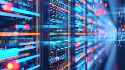 Data Transfer Animation: Abstract digital lines and symbols representing data flowing between devices and servers