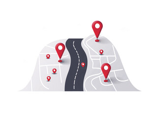 a map with red pointers on it