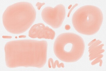 Peach fuzz watercolol doodles high quality texture pink pastel nude beige template card background elements set