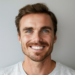 Obraz premium Headshot of a happy Caucasian man in athleisure/sporty clothes 