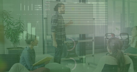 An image of financial data processing over diverse business people